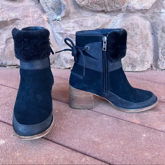 UGG Kirke Shearling-Trimmed Leather & Suede Ankle Boots - Picture 3 of 14